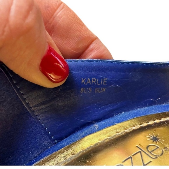ShoeDazzle Women Studded Blue/Gold 6 IN Stiletto Karlie Platform High Heels SZ 8 - Picture 6 of 9